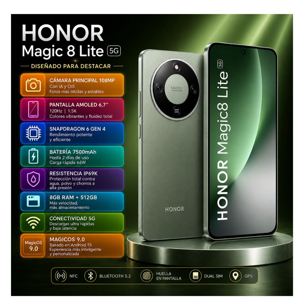 CELULAR Honor Magic 8 LITE 5G 8GB RAM 512GB  verde