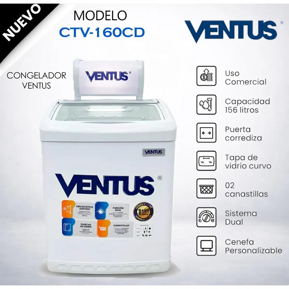 Congeladora Ventus Tapa Vidrio 160lts - CTV-160CD