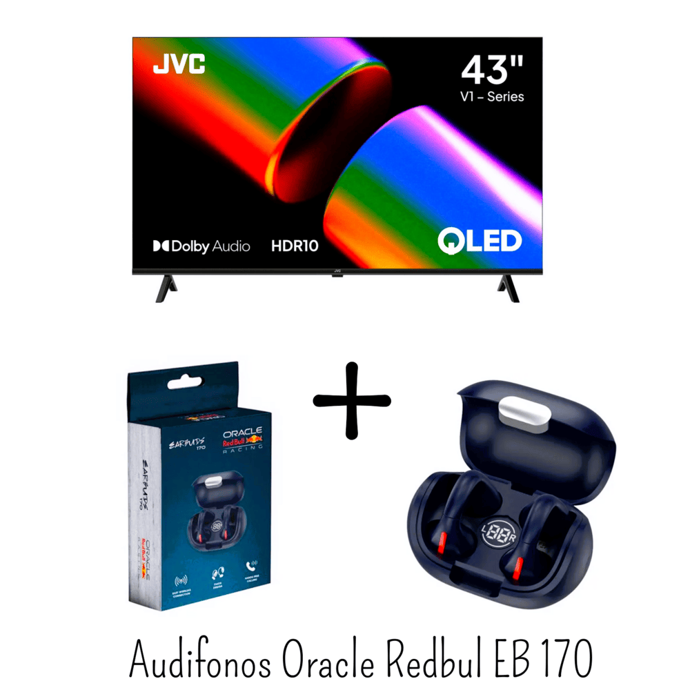 Combo Premium JVC 43 pulgadas QLED - Audífonos Oracle-170 para una experiencia inmersiva.