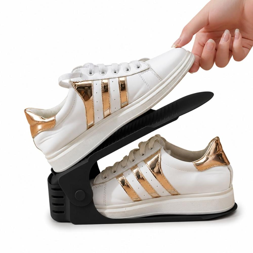 Pack x10 Organizadores de Zapatos Gris de Altura Ajustable Plegable - Negro