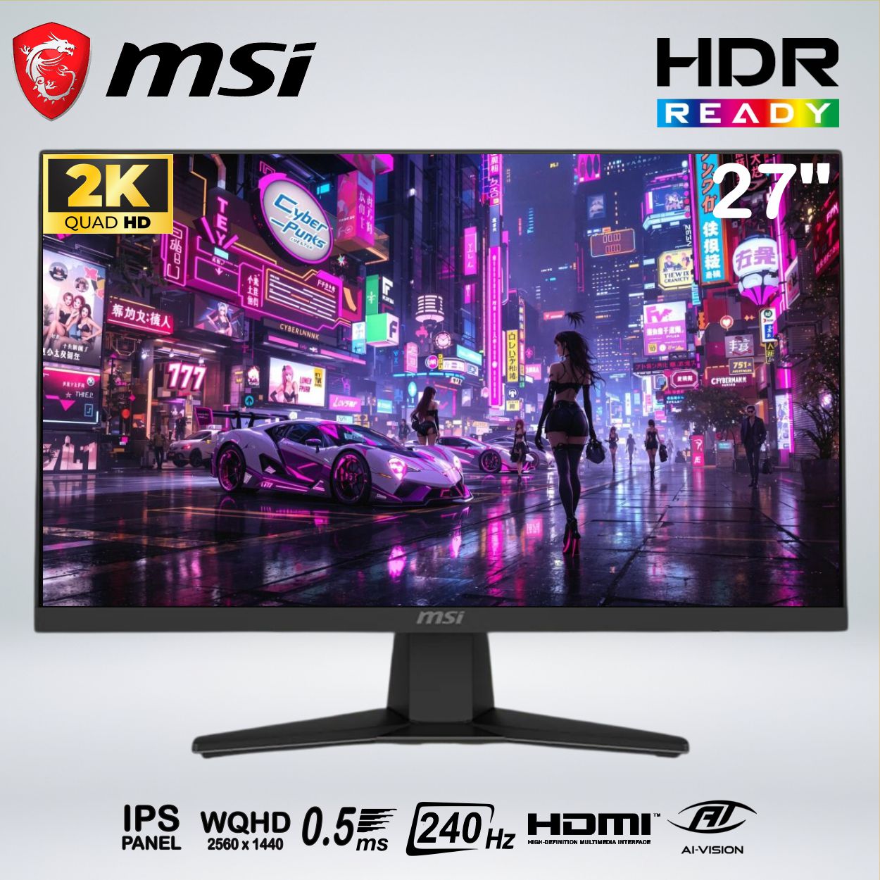 MONITOR GAMER MAG 274QF X24 WQHD 27'' IPSrapid 240hz 0.05ms HDR AI VISION CONSOLA