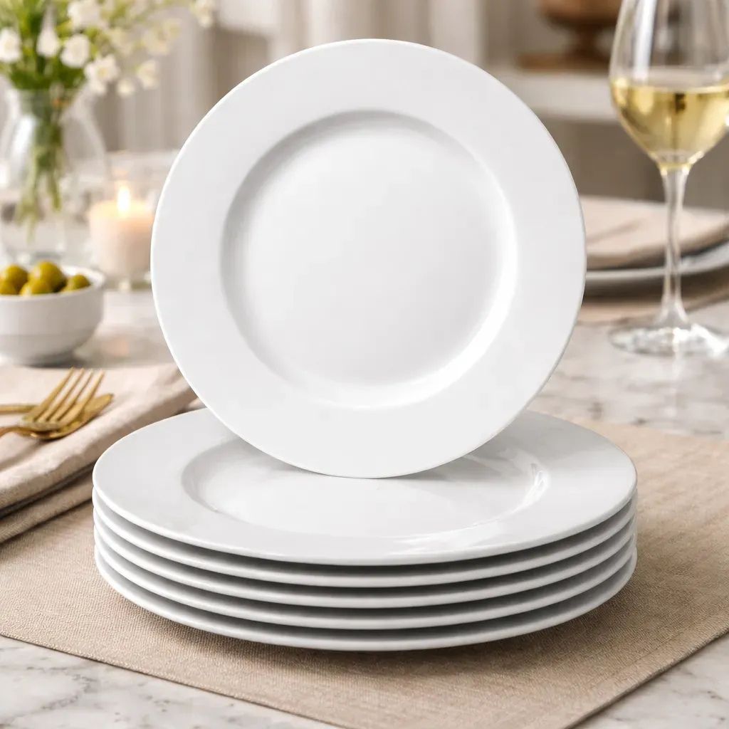 Juego de Platos de Porcelana Blanca para Entrada o Postre x 6 und