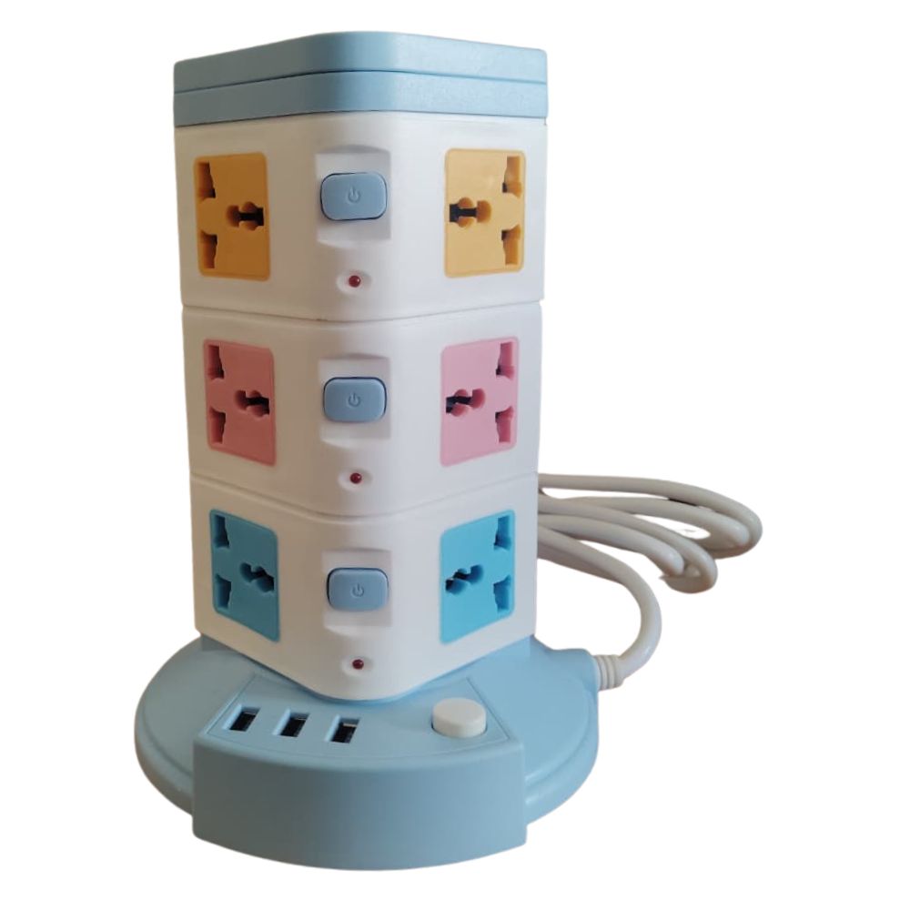 Torre de Enchufes Celeste Multicolor con Puertos USB