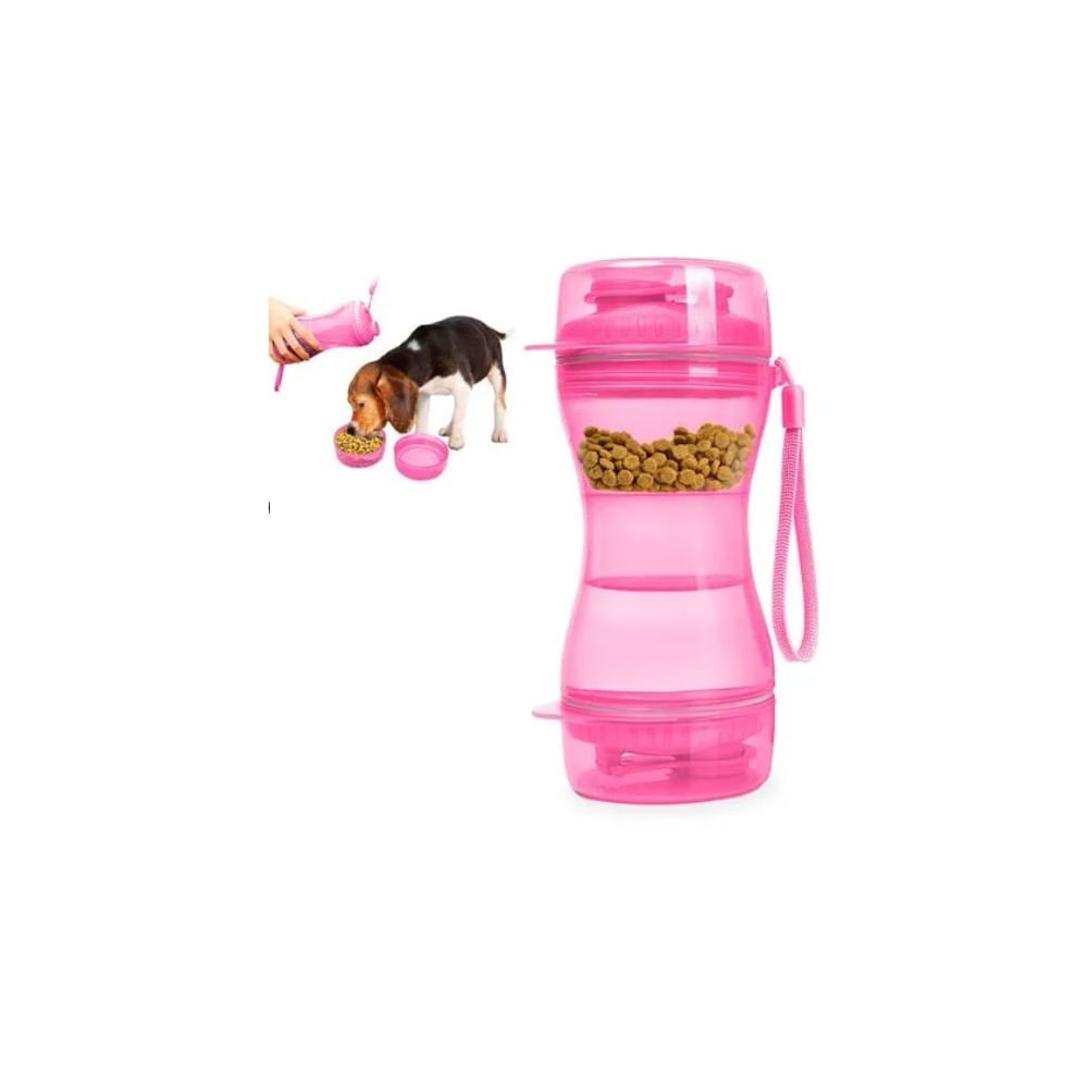 Botella Portátil 2 en 1 para Mascotas - Agua y Alimento en un Solo Producto - ROSADO
