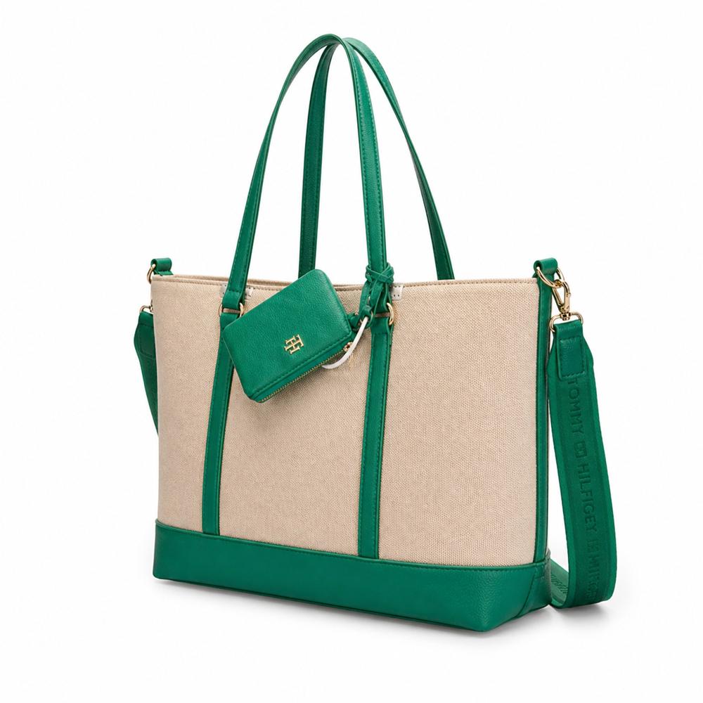 CARTERA TOTE TOMMY HILFIGER BEIGE CON VERDE