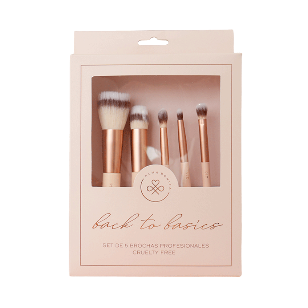 Kit de 5 Brochas de maquillaje Alma Bonita #219, #144, #143, #214, #218