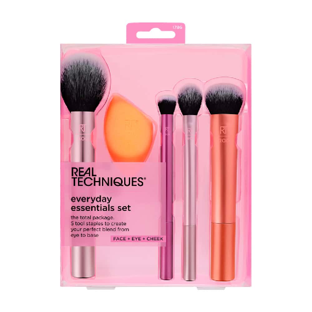 Brochas de maquillaje Real Techniques Essentials Set incluye Beauty Blender
