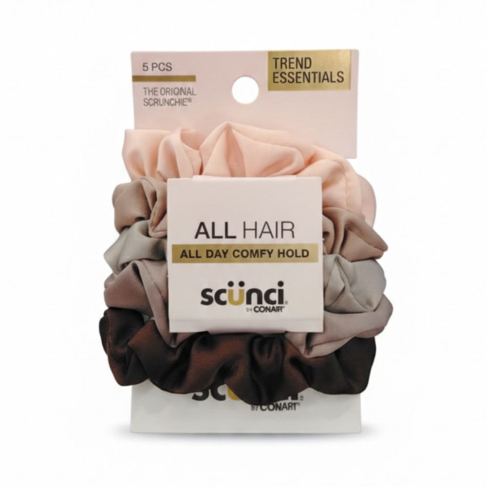 Ligas para cabello Scunci Satin Scrunchies satinadas 5 unidades