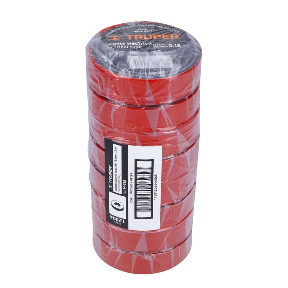 Pack x 8 - Cinta Aislante Truper 19mm x 18m 12504 - Roja