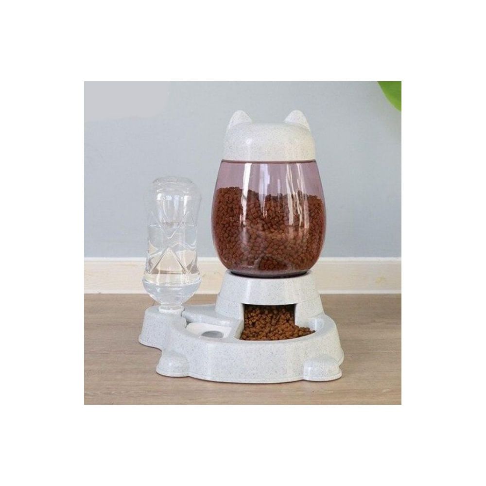 Dispensador 2 En 1 De Comida Y Agua - Gris - Para Masccotas