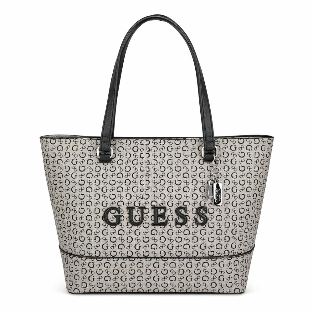 CARTERA TOTE GUESS MONOGRAFIADA GRIS CON NEGRO RODNEY