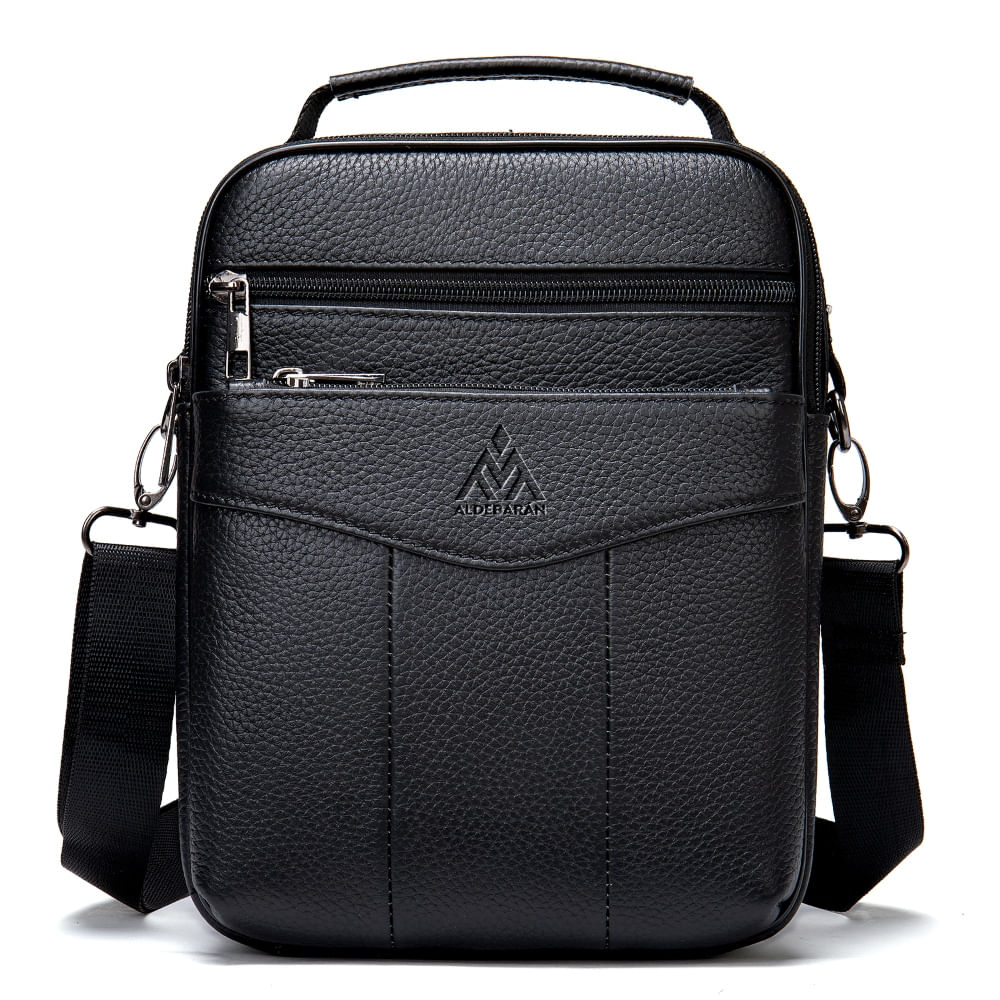 Morral De Cuero Vacuno Aldebarán 7456. Diseño Moderno. Negro
