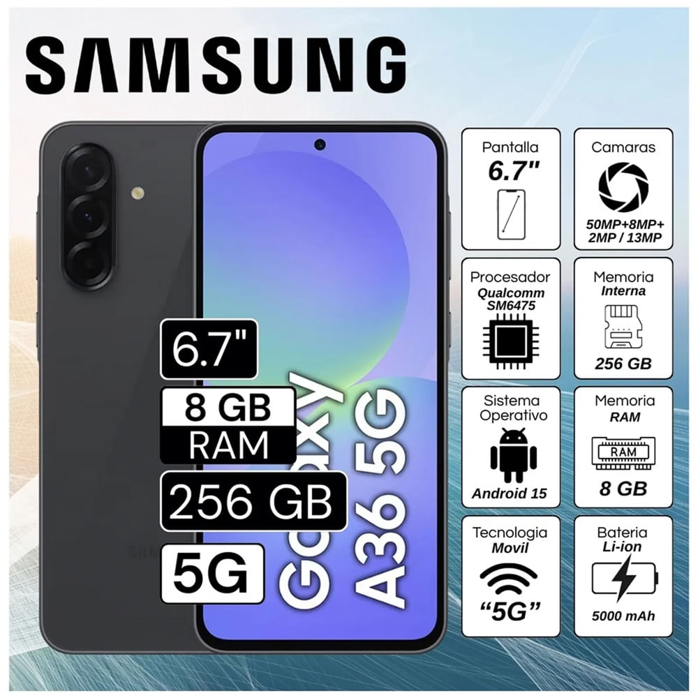 Celular Samsung Galaxy A36 5G 6.7 Pulg. 8GB RAM 256GB Android 15 Negro