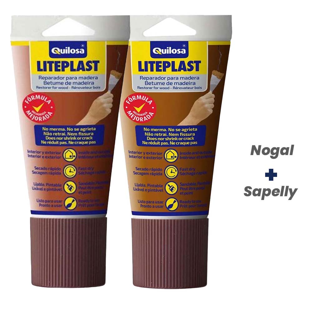 Pack Duo de Masilla Quilosa Liteplast Madera Tubo 150ML Sapelly y Nogal