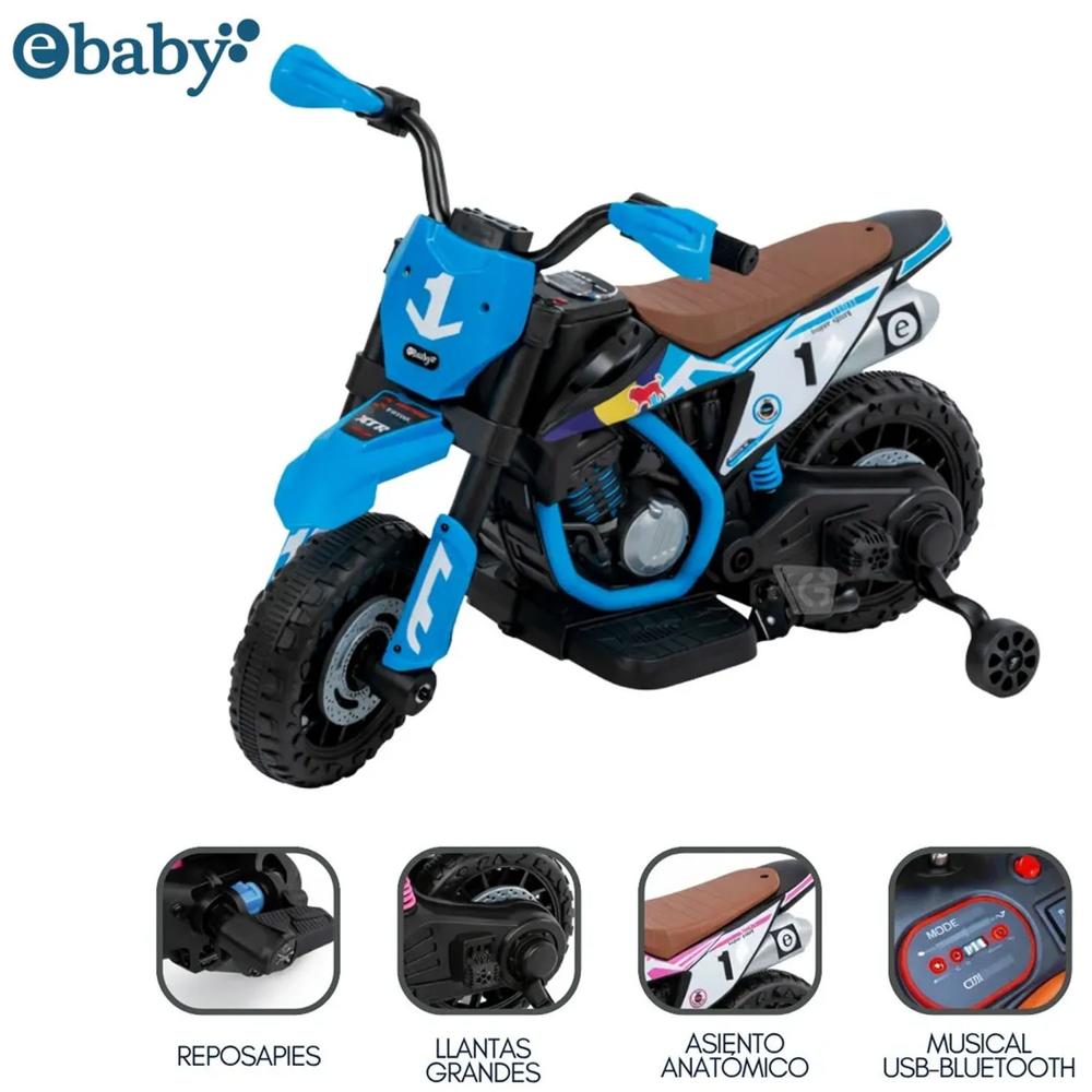 Motocicleta a Batería musical y Luces Ebaby Cod.349 Azul