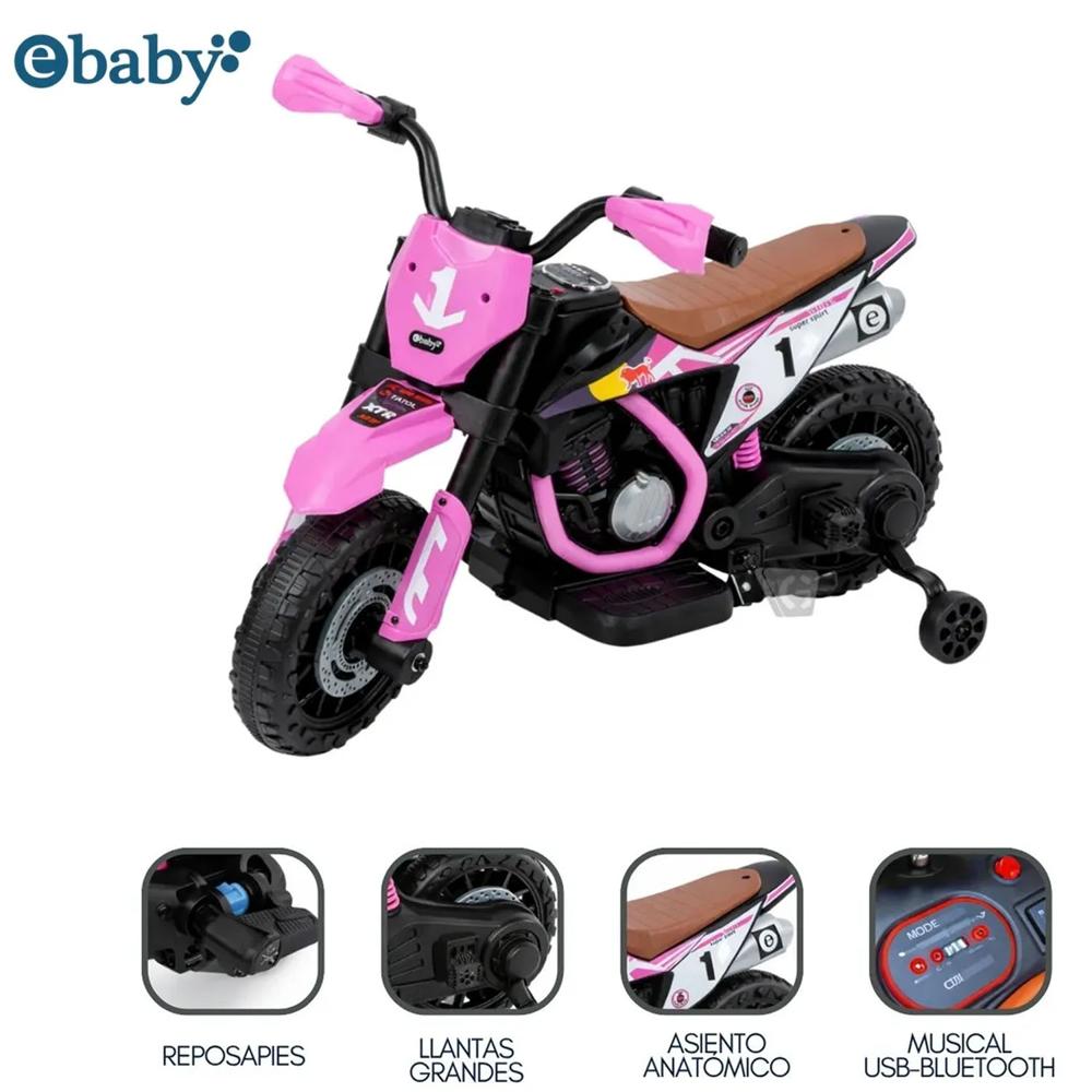 Motocicleta a Batería musical y Luces Ebaby Cod.349 Rosado