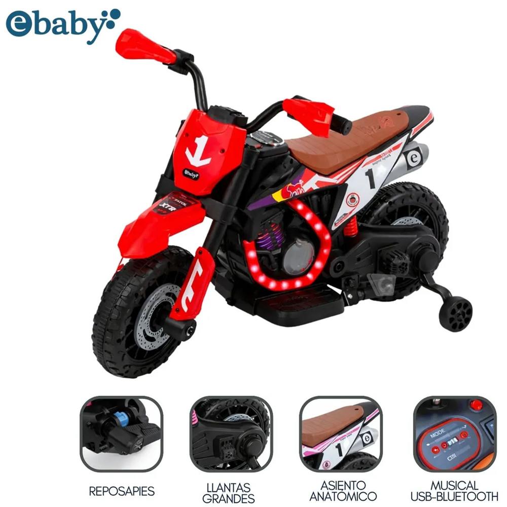 Motocicleta a Batería musical y Luces Ebaby Cod.349 Rojo