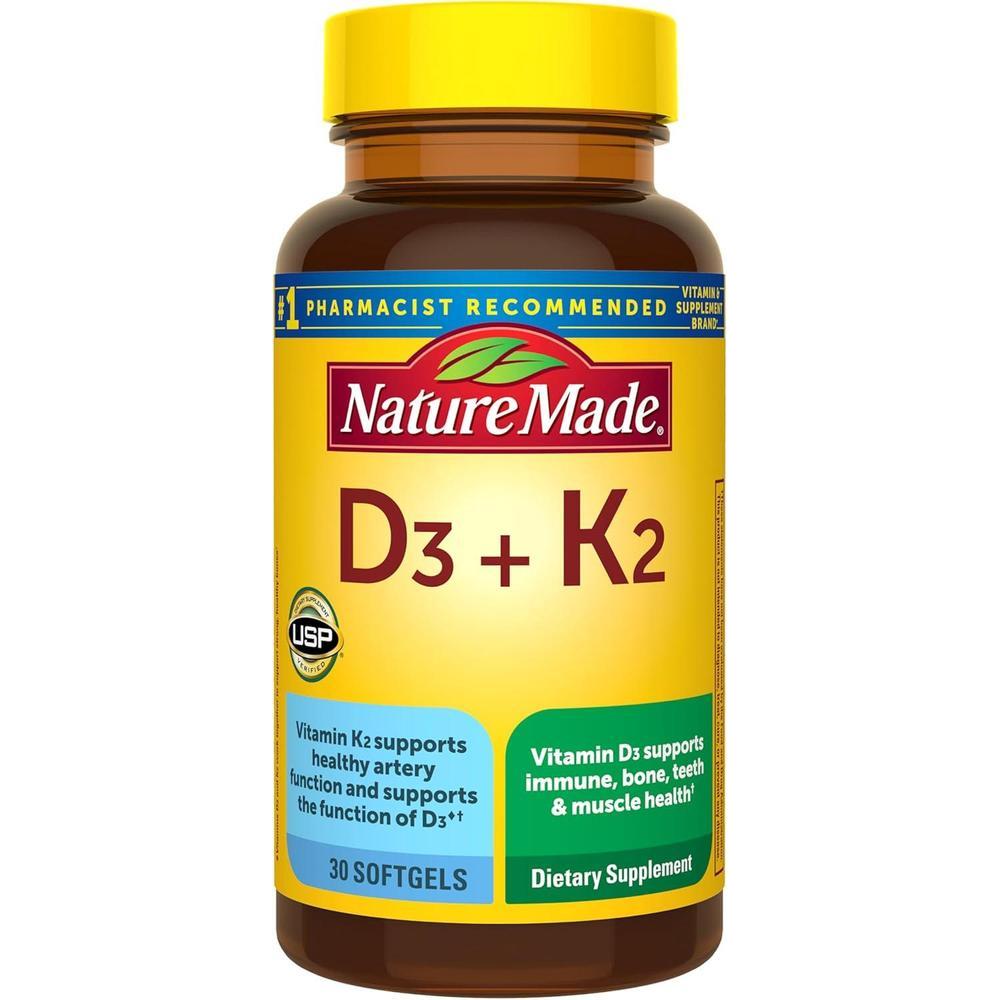 Suplemento Nature Made de D3 K2, 30 cápsulas para apoyo óseo