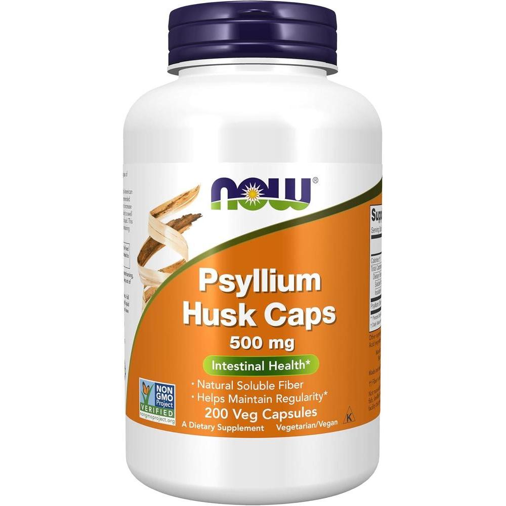 NOW Psyllium Husk Caps, suplemento de fibra soluble, 200 cápsulas