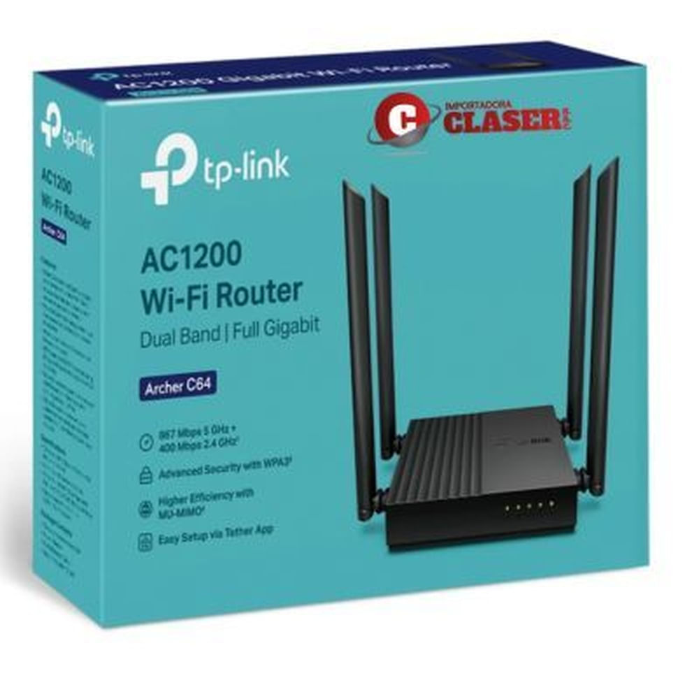 ROUTER TP-LINK ARCHER C64 AC1200 GIGABIT MU-MIMO Negro
