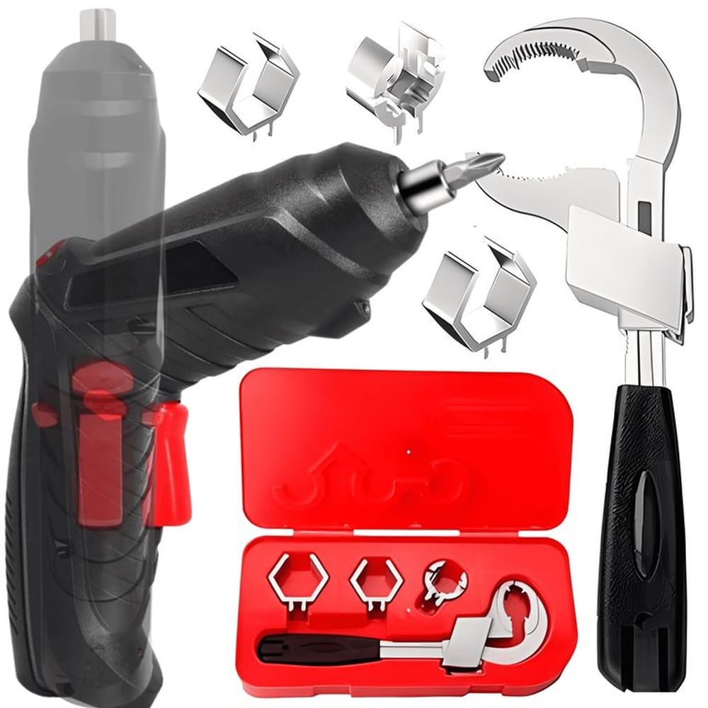 Destornillador Eléctrico + Llave de Gasfitería Premium  Pack Completo