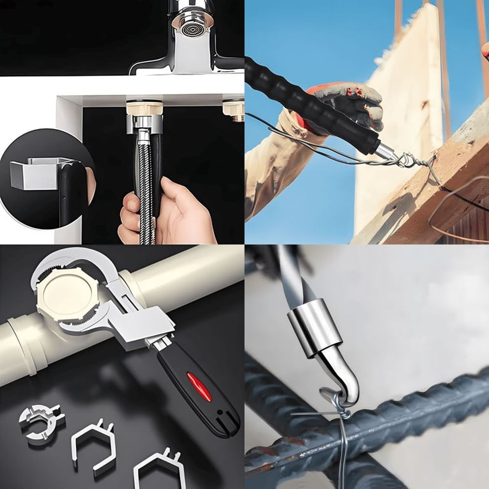 Llave de Gasfitería + Gancho Atador de Alambre Práctico Rojo