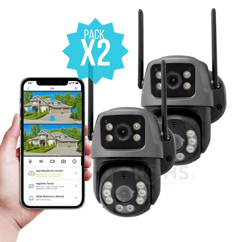 Pack 2 Cámaras De Seguridad WiFi Exterior 2 Lentes Con Zoom 8X Y Monitoreo Remoto 360° Negro