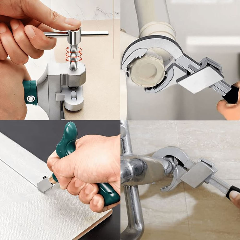 Llave de Gasfitería + Cortador de Vidrio Fácil de Usar Plateado