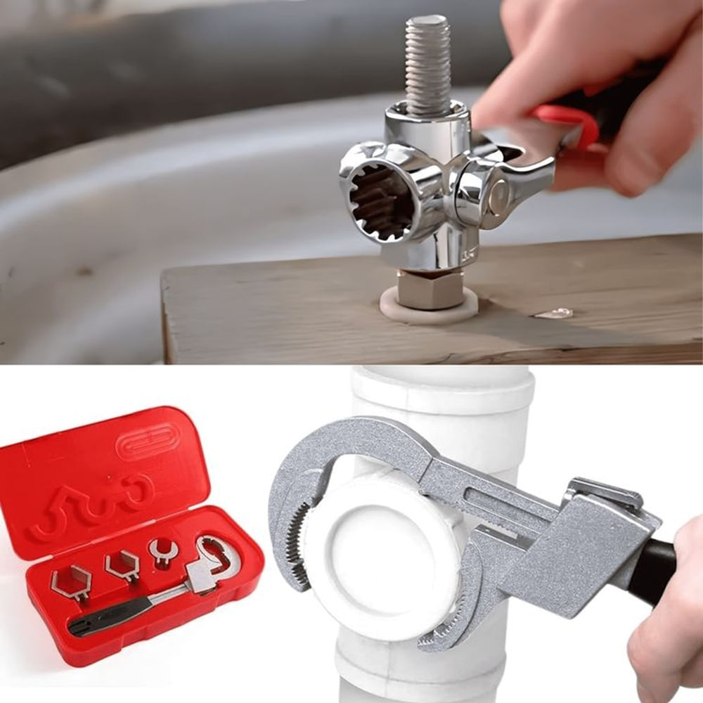 Llave Gasfitería Premium + Llave 48 en 1 Multiuso Plateado