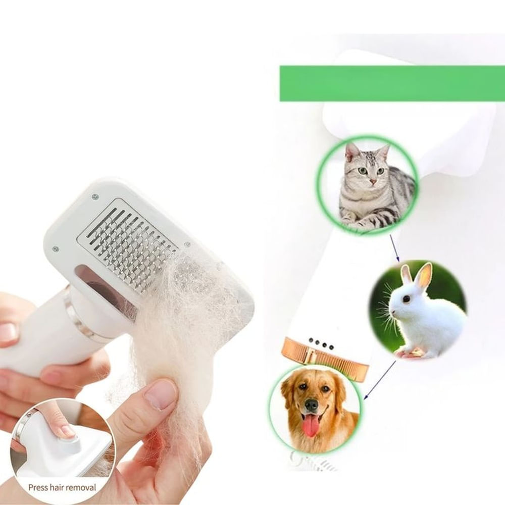Peine Cepillo Secador Para Mascotas Eléctrico Blanco