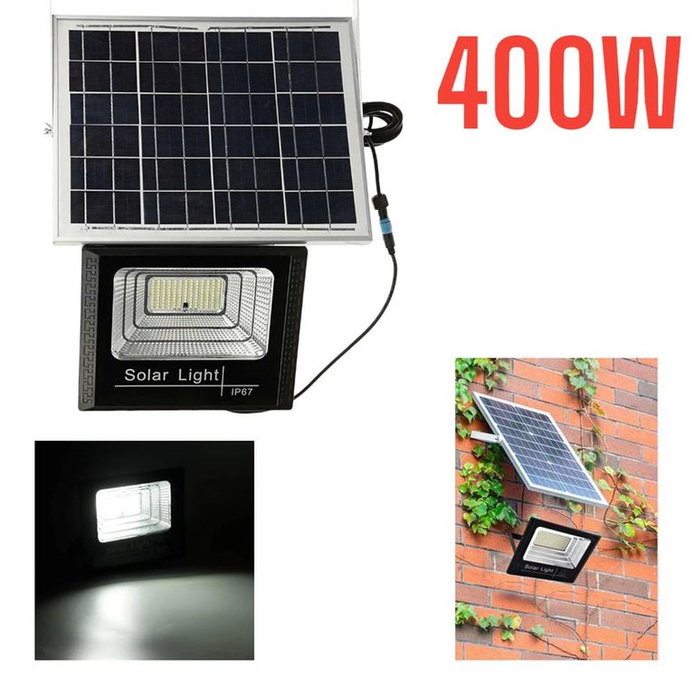 REFLECTOR LED 400W Y PANEL SOLAR LUZ BLANCA Y CONTROL REMOTO