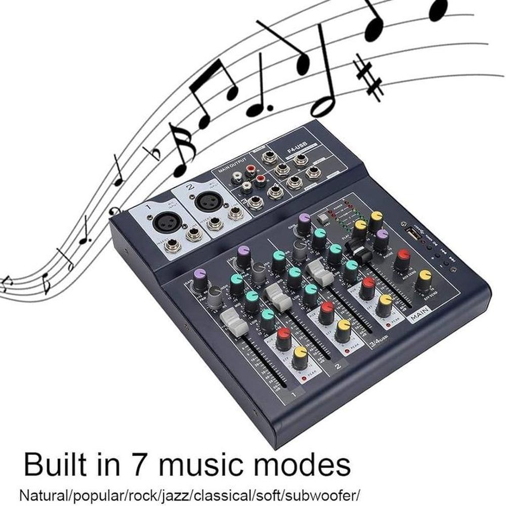 Mezclador de Audio Profesional 4 Canales Mezclado  Audio USB Bluetooth