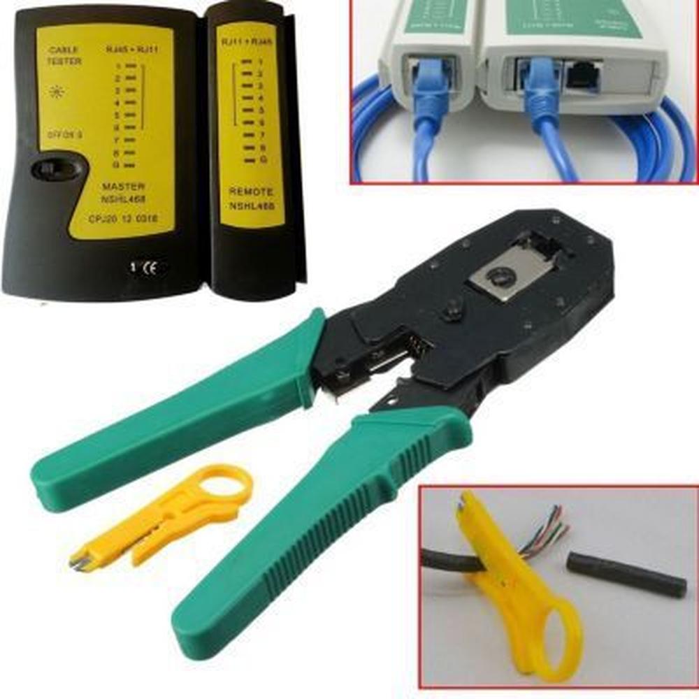Combo Crimpeador Ponchador Y Testeador Y Conectores Cable Red RJ45