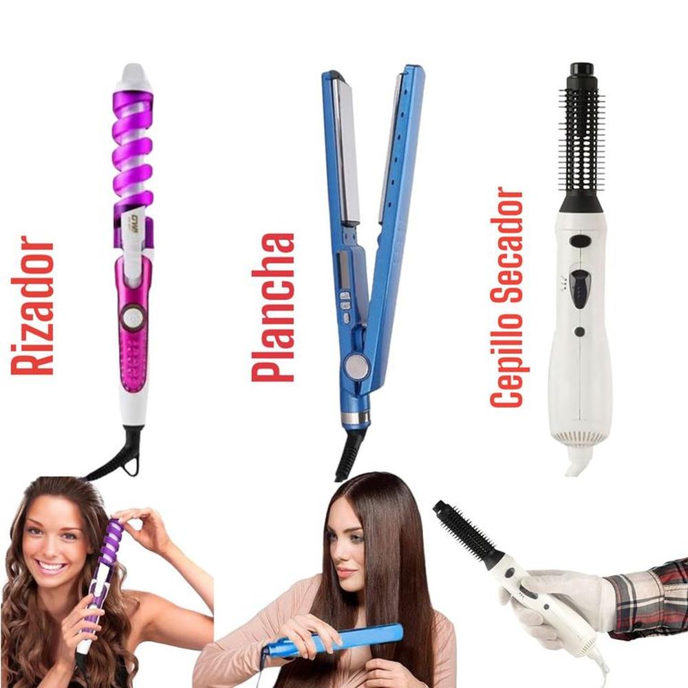 Combo Plancha Alisador Nano Rizador Ondulador Cepillo Secador
