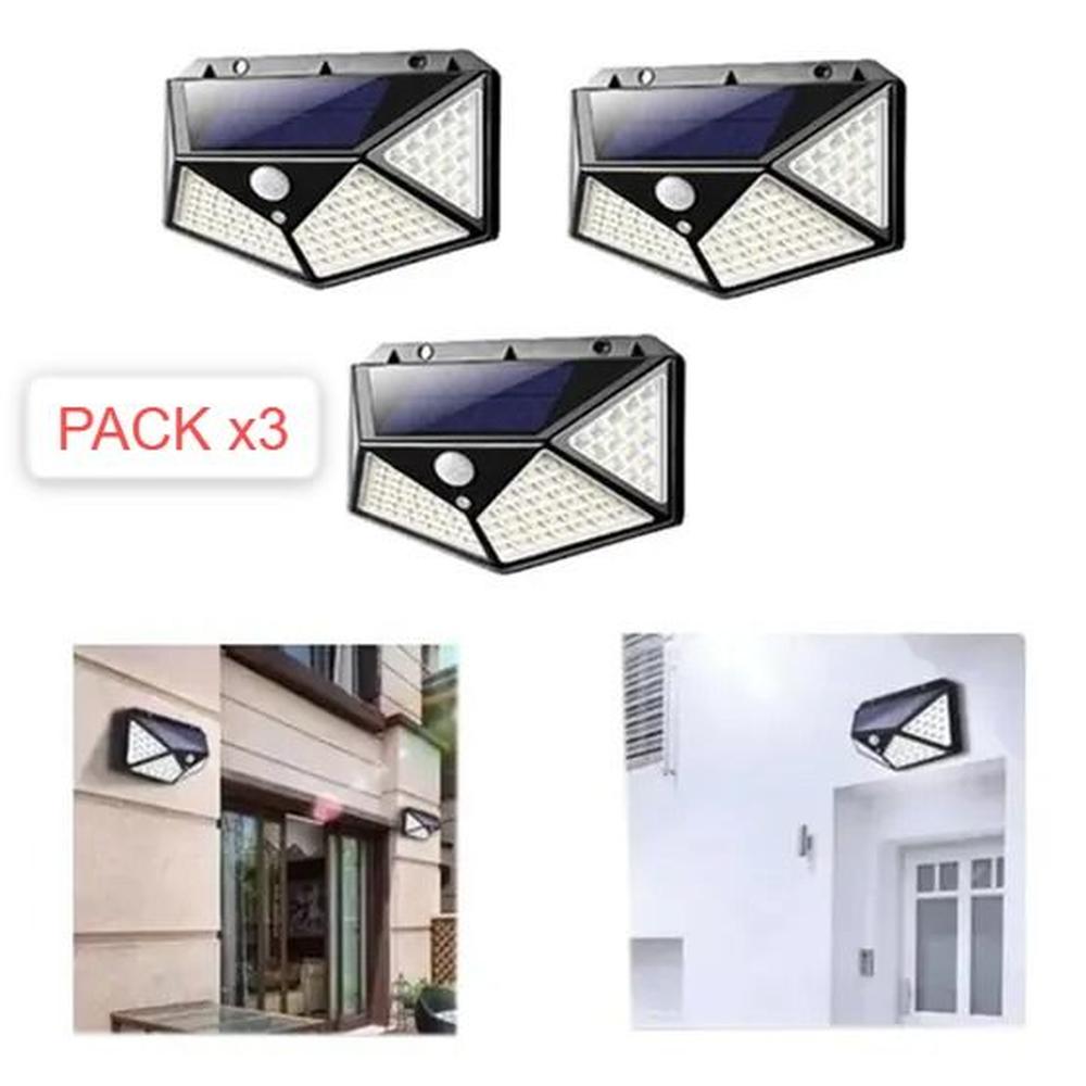3Lamparas LEDs Solar con Sensor Movimiento mas de 100 Leds