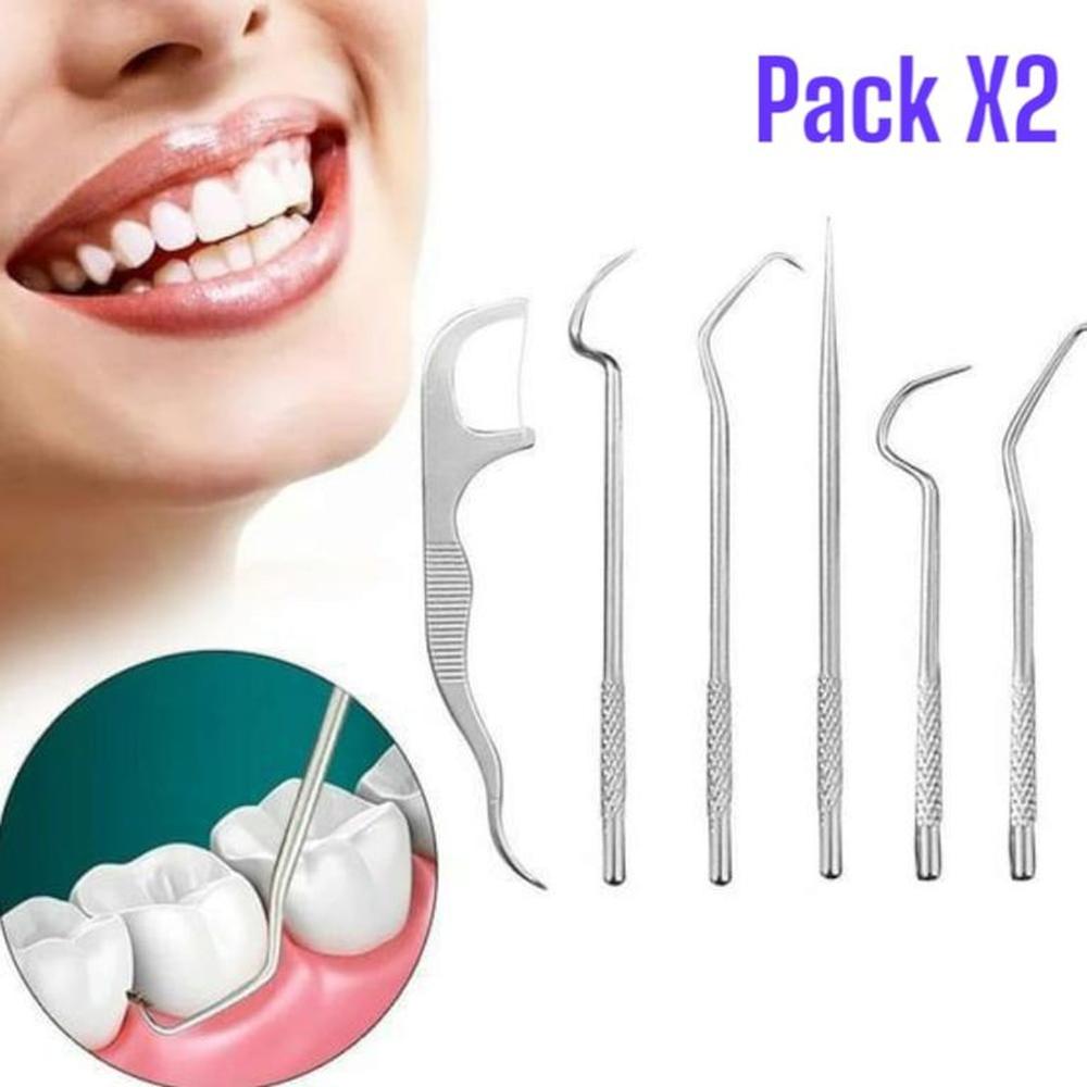 2Kit de Herramientas de Limpieza de Dientes de Acero Inoxidable 7 en 1