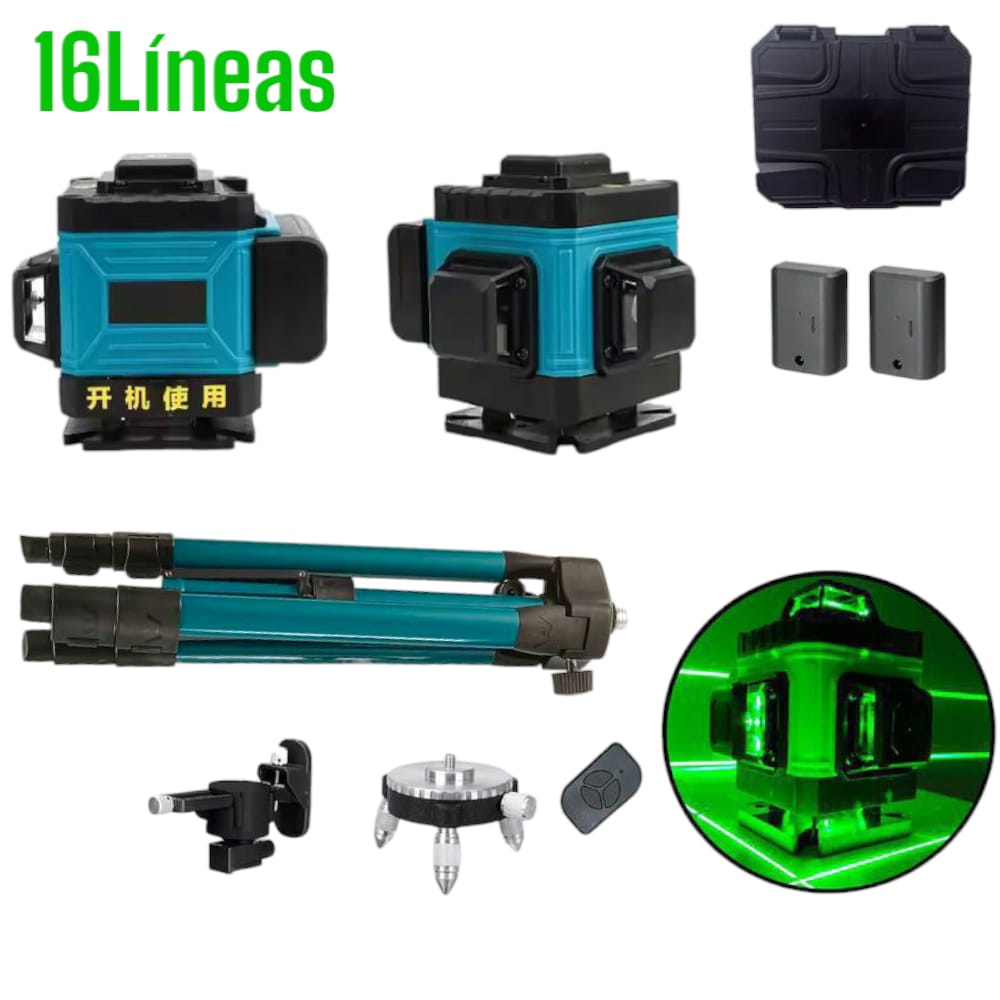 Maquina de Autonivelación Laser Verde Recargable de 16Líneas Incluye Accesorios