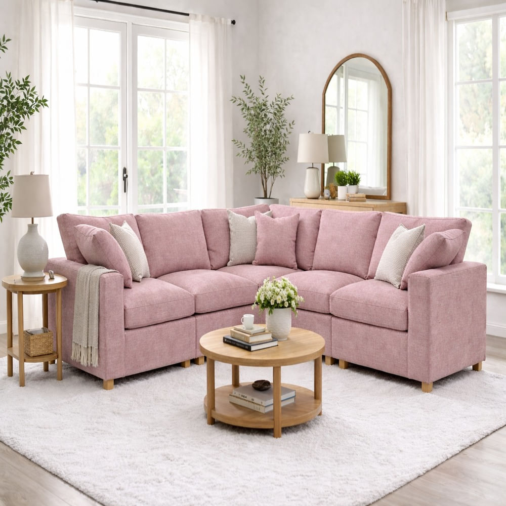 Sofá Gran Confort Cinco Piezas Rosa Antifluido y Obsequio Sofá Gran Confort Cinco Piezas Rosa Antifluido y Obsequio
