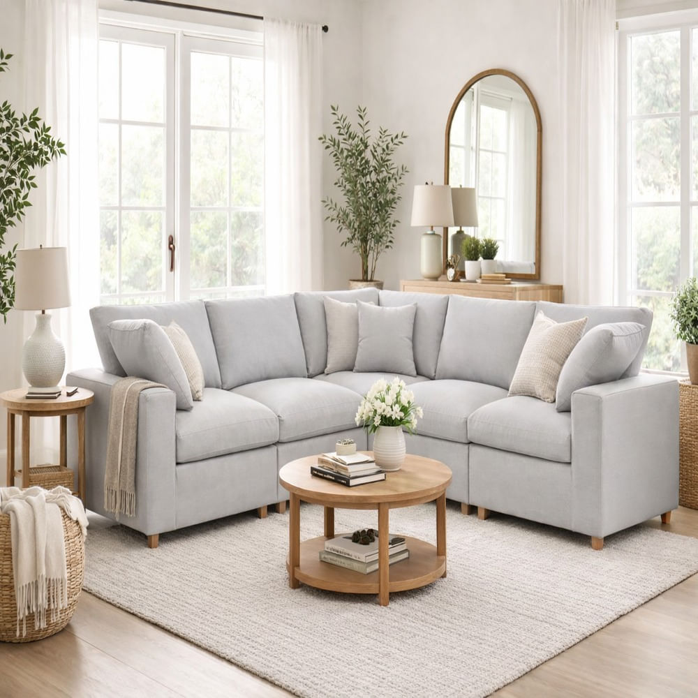 Sofá Gran Confort Cinco Piezas Gris Plata Antifluido y Obsequio Sofá Gran Confort Cinco Piezas Gris Plata Antifluido y Obsequio