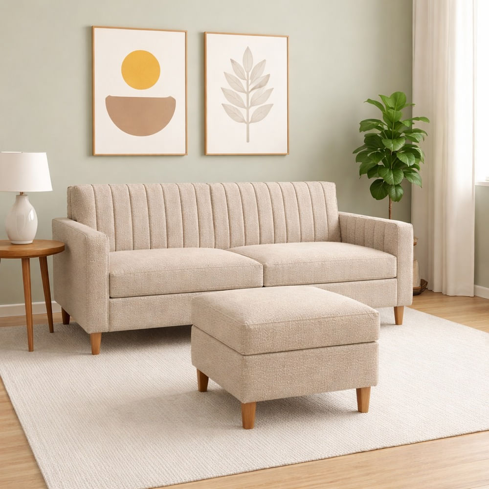 Sofá Dos Cuerpos Imperial Beige Antifluido con Banqueta y Obsequio Sofá Dos Cuerpos Imperial Beige Antifluido con Banqueta y Obsequio