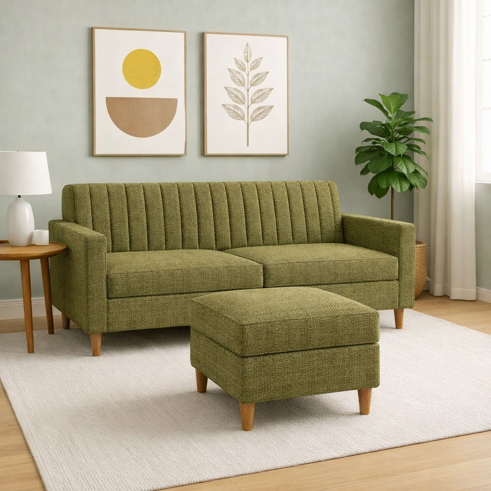 Sofá Dos Cuerpos Imperial Verde Olivo Antifluido con Banqueta y Obsequio Sofá Dos Cuerpos Imperial Verde Olivo Antifluido con Banqueta y Obsequio