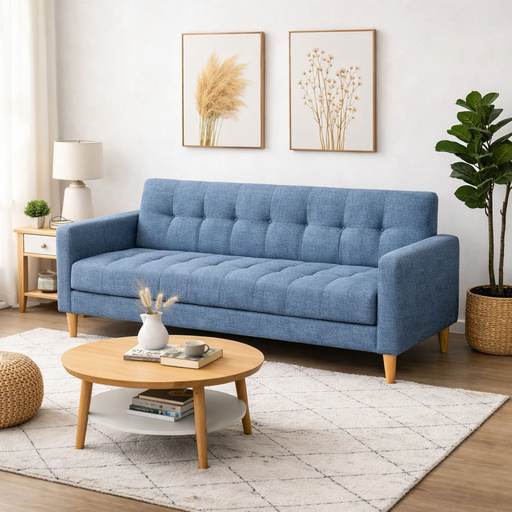 Sofá Dos Cuerpos Verona Azul Denim Antifluido y Obsequio Sofá Dos Cuerpos Verona Azul Denim Antifluido y Obsequio