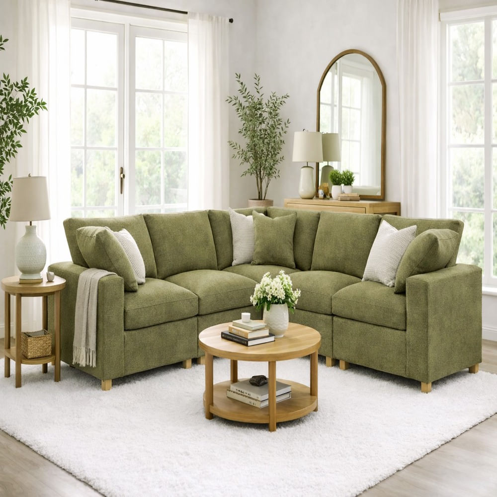 Sofá Gran Confort Cinco Piezas Verde Olivo Antifluido y Obsequio Sofá Gran Confort Cinco Piezas Verde Olivo Antifluido y Obsequio