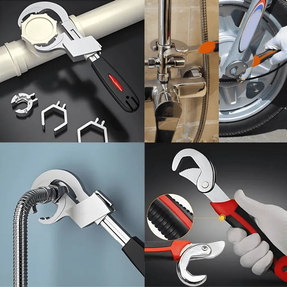 Combo Profesional Llaves Francesas + Llave de Gasfitería Plateado