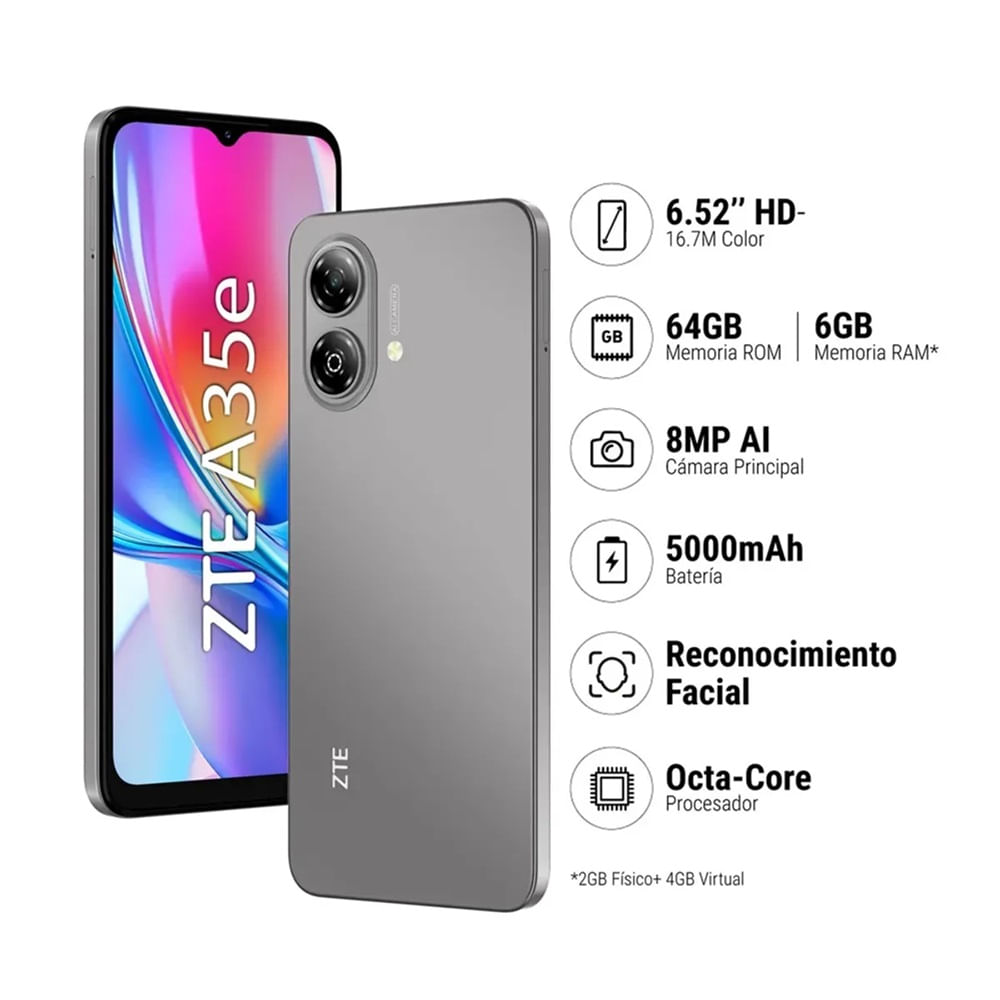 Smartphone ZTE Blade A35e 2GB 64GB Gris
