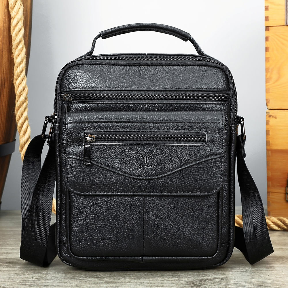 Morral De Cuero Vacuno 6226 Diseño Moderno Negro