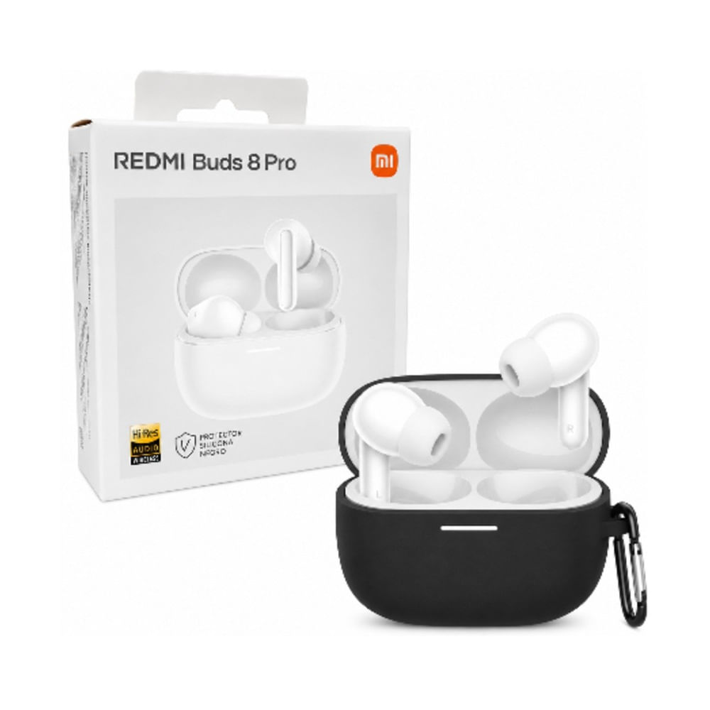 Audifonos BLANCOS Xiaomi Redmi Buds 8Pro mas Funda Protectora de Silicona color NEGRO