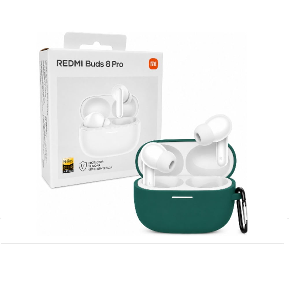 Audifonos BLANCOS Xiaomi Redmi Buds 8Pro mas Funda Protectora de Silicona color VERDE