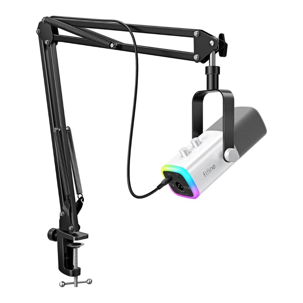 Micrófono Fifine Ampligame AM8T XLR-USB Incluye Brazo - Blanco