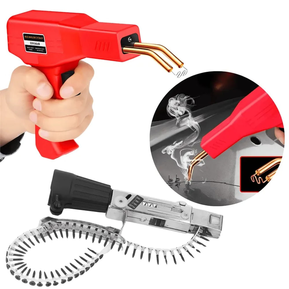 Combo Práctico Soldador de Plástico + Adaptador Pistola Para Clavos Rojo